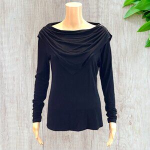 VINTAGE ADRIENNE VITTADINI -- Black Cowl/Scarf Top, Scarf Front-Back, Long Slv.